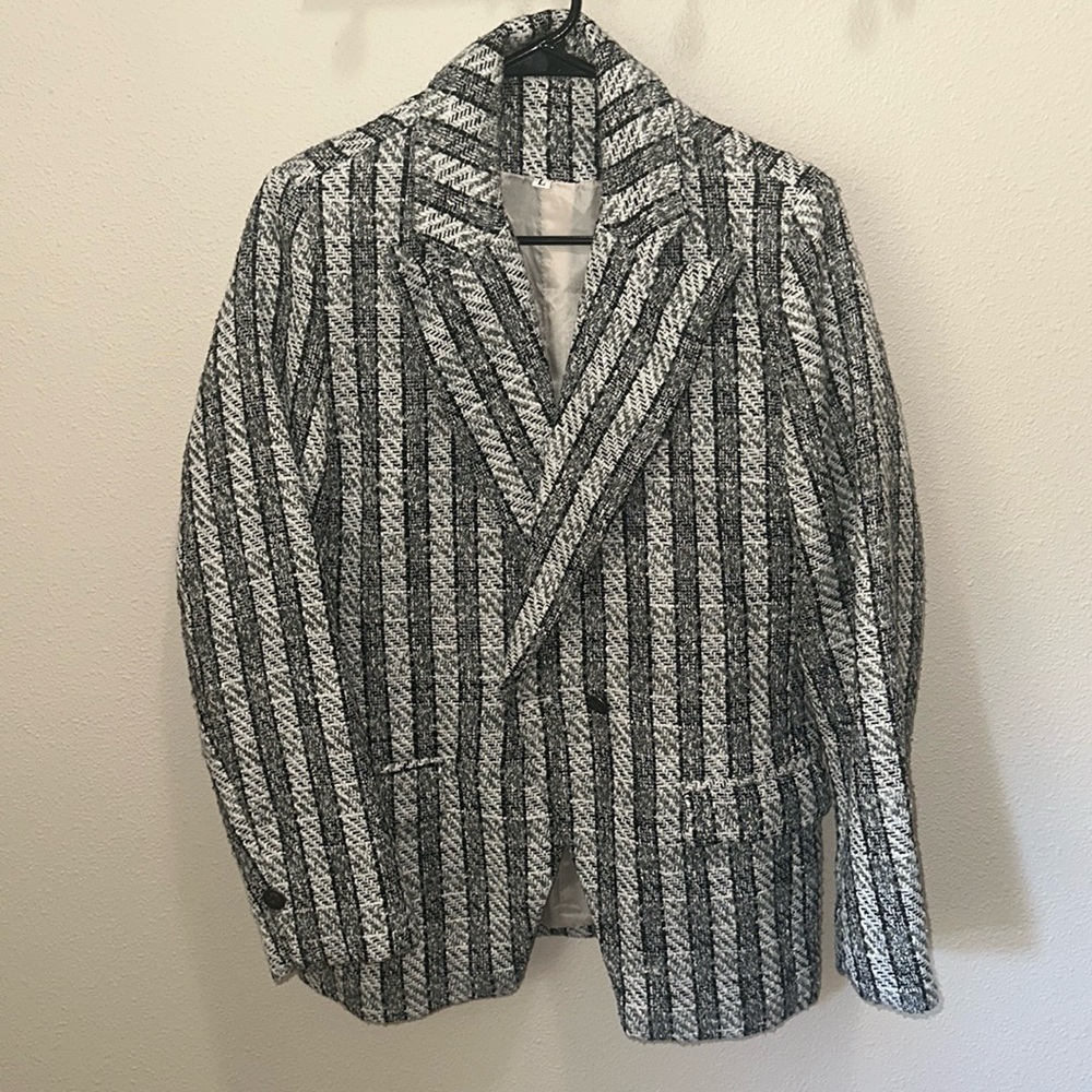 Shein, Tweed Blazer, SZ: L black plaid white gray jacket
